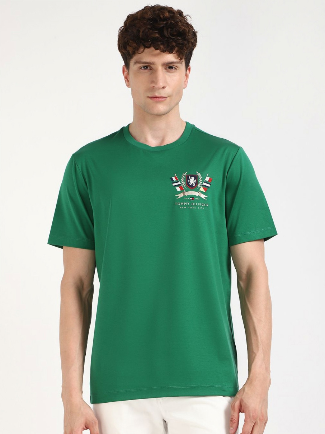 Tommy Hilfiger Men CREST INTERLOCK Graphic Printed Round Neck Cotton T-shirt