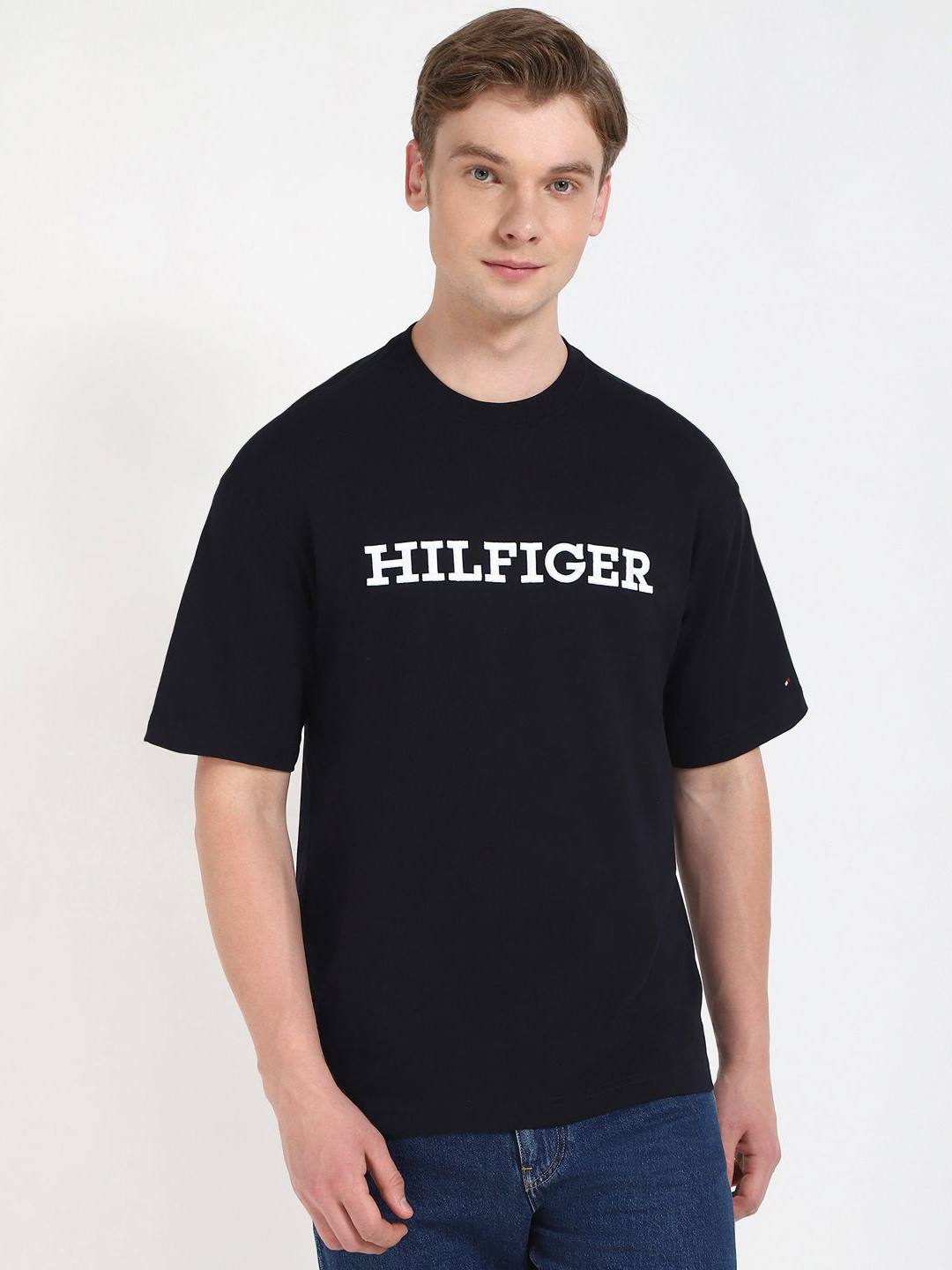 Tommy Hilfiger Men MONOTYPE EMBRO Typography Printed Round Neck Cotton T-shirt