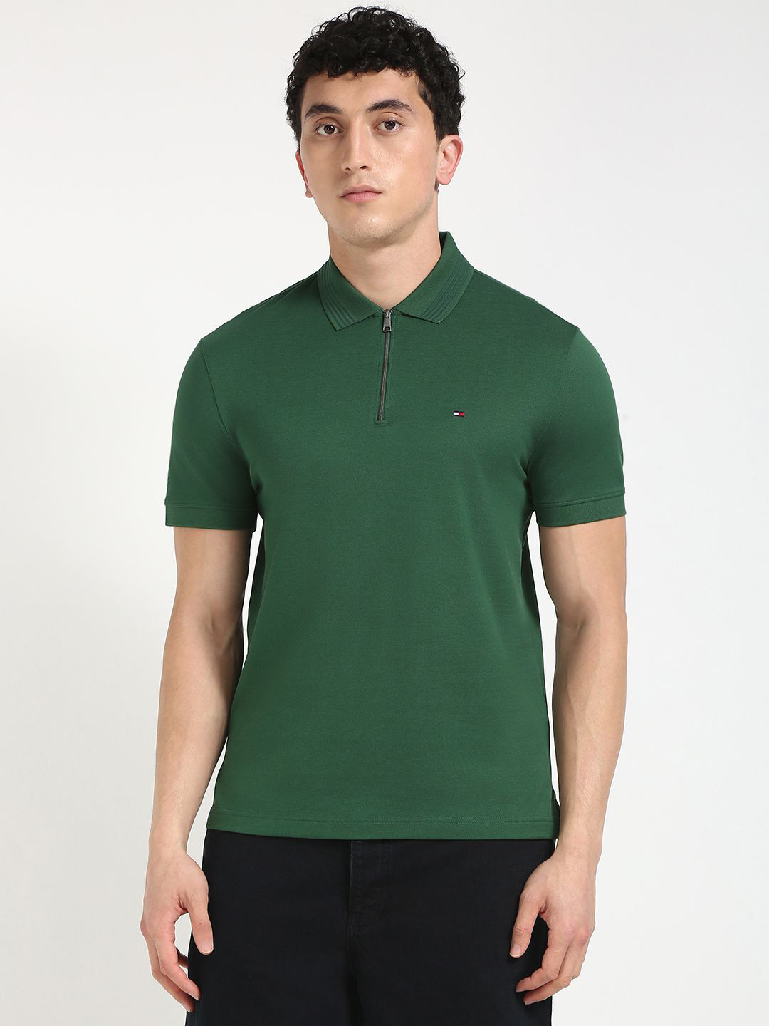 Tommy Hilfiger Men MERCERISED PIQUE Solid Polo Collar Cotton T-shirt