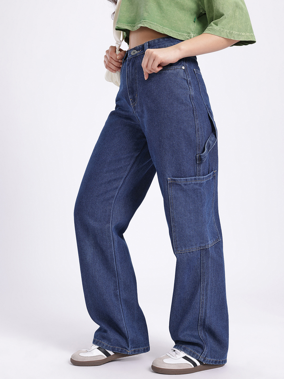 glitchez Women Strap Detail High-Rise Baggy Fit Jeans