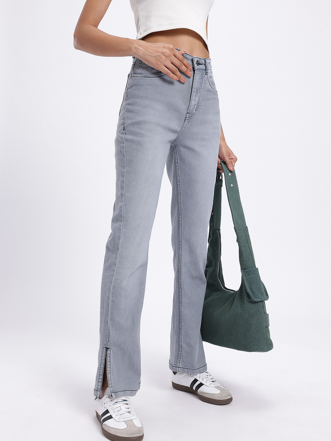 glitchez Women Straight Fit Slit Hem Jeans