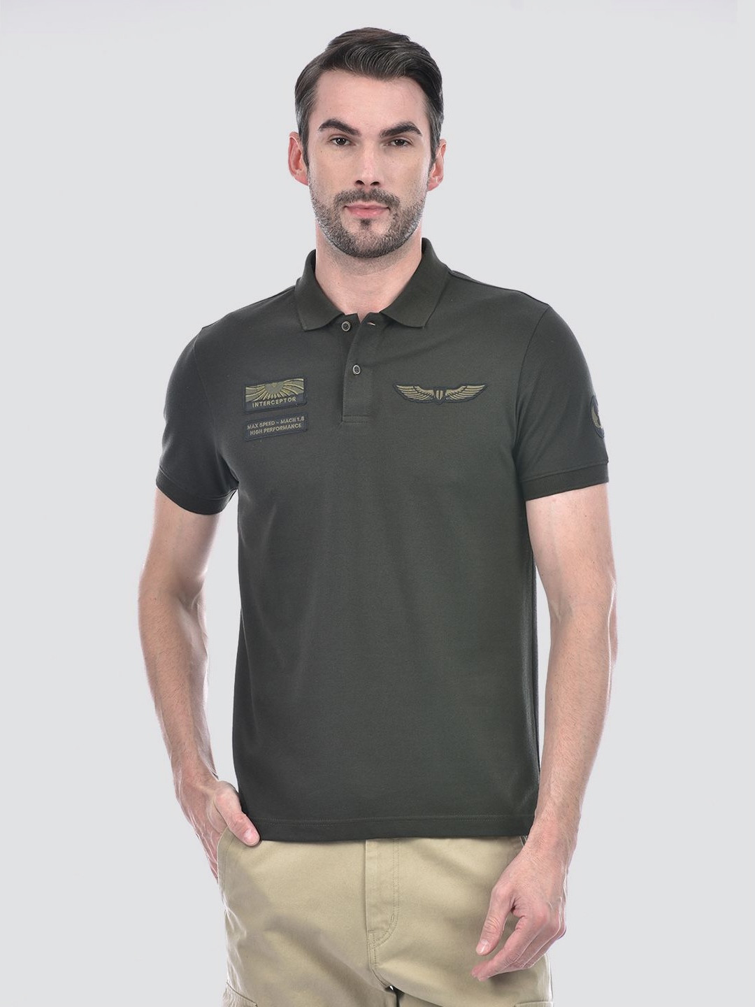 Numero Uno Men Solid Polo Collar Applique Cotton T-shirt