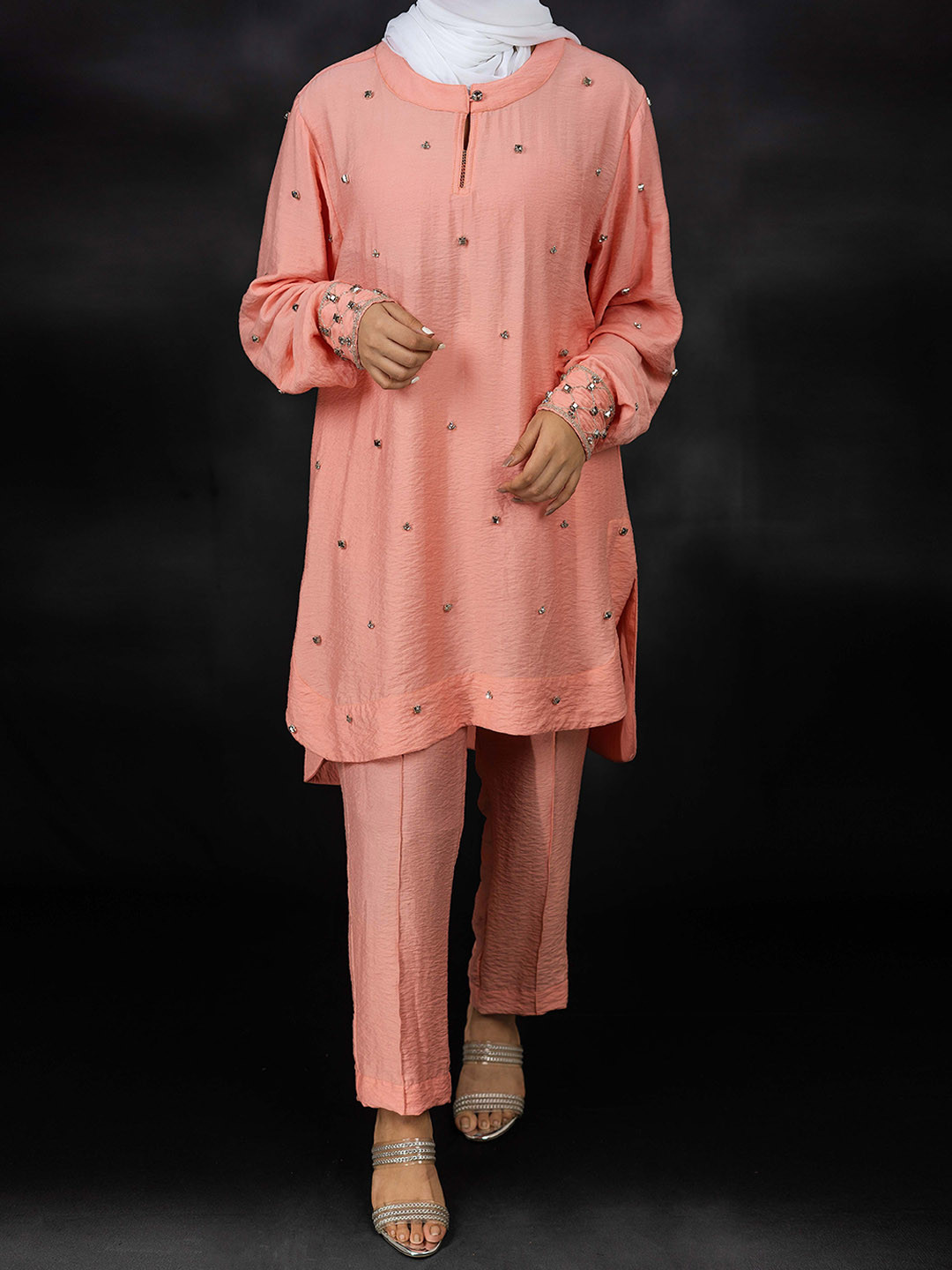 Demure by shiba Keyhole Neck Embellished Top With Trouser