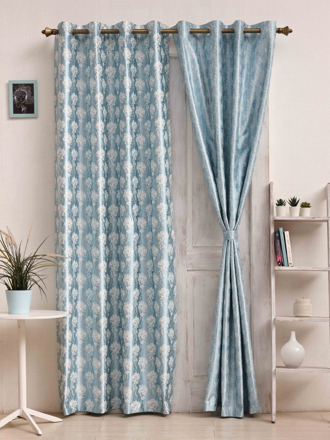 Ariana Wave+Bloom Blue & White 2 Pieces Abstract Printed Window Curtains