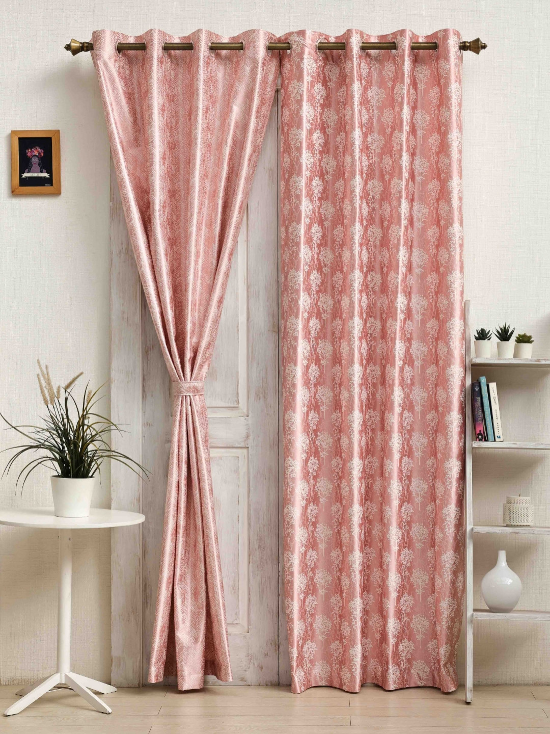 Ariana Wave Bloom Pink & Beige 2 Pieces Printed Long Door Curtains