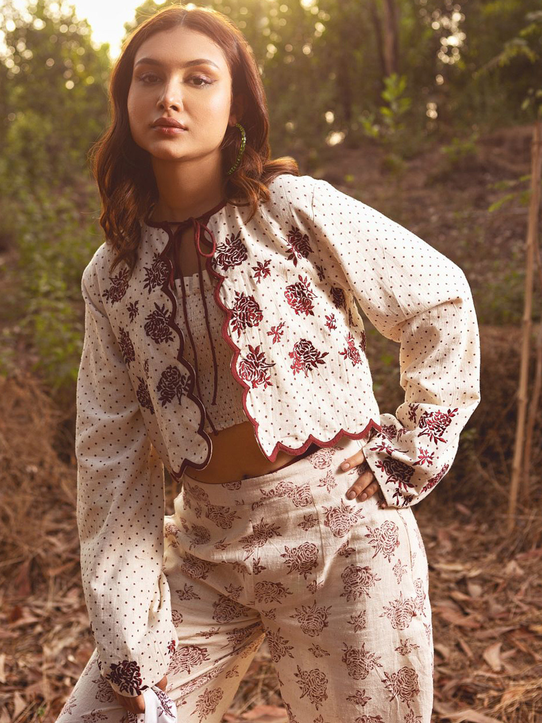 Akashi Clothing Women Floral Embroidered Organic Cotton Tailored Jacket