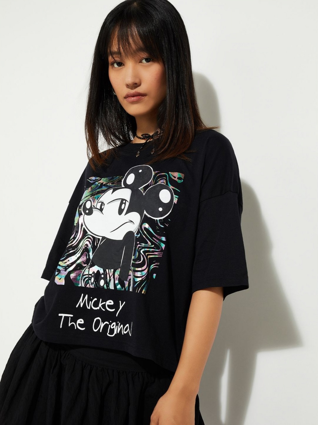 MAX URB_N Women Mickey Mouse Print Boxy Fit T-shirt