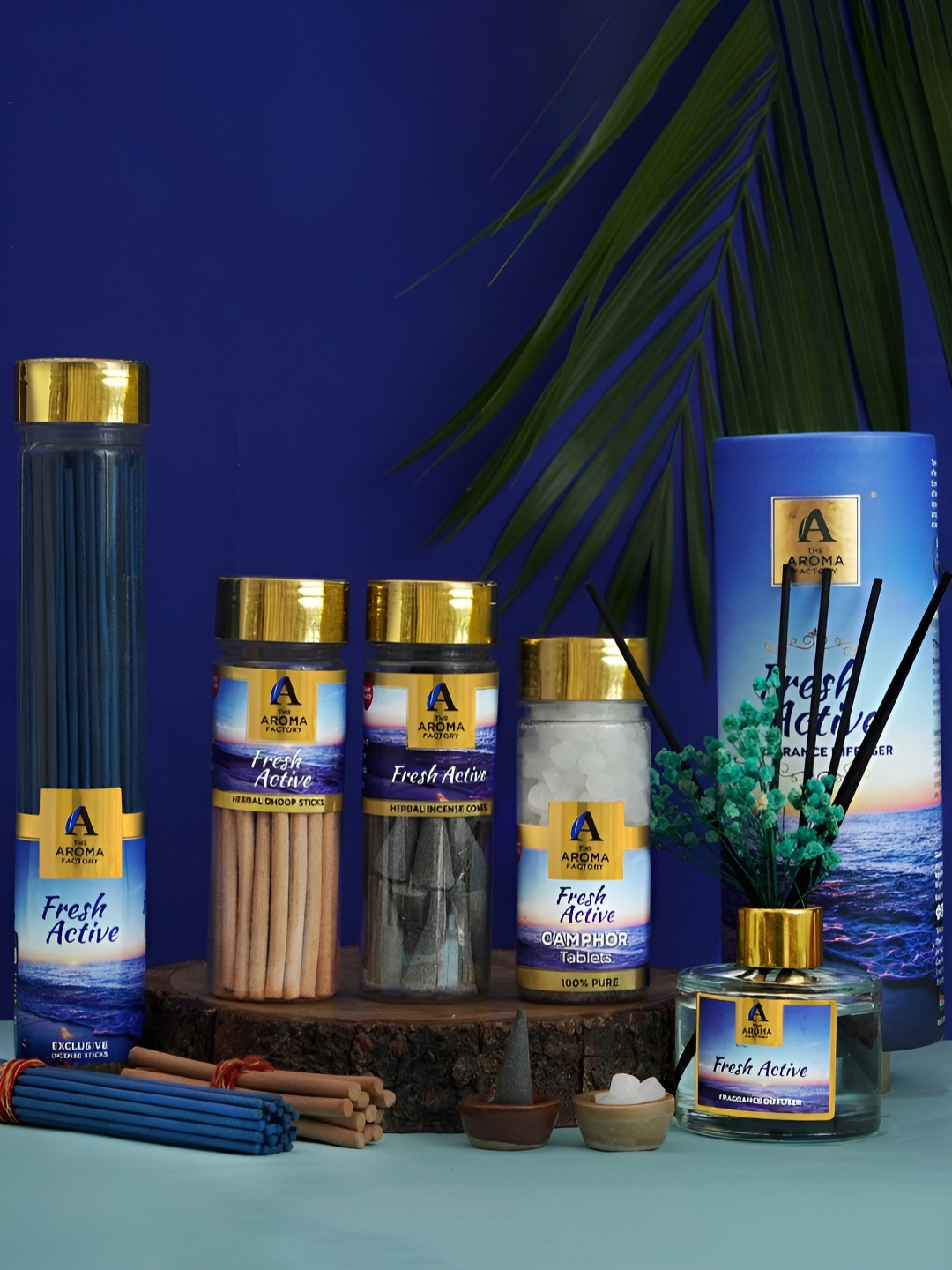The Aroma Factory Blue & Brown 5 Pcs Fresh Active Sanctuary Complete Fragrance Collection