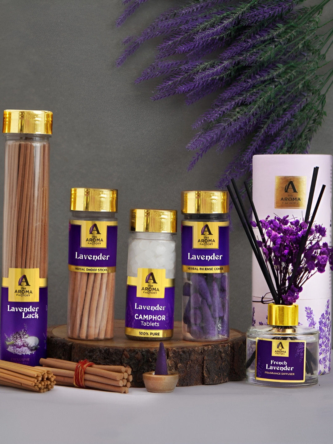 The Aroma Factory Purple & Brown 5 Pieces Lavender Serenity Set Complete Aroma Collection