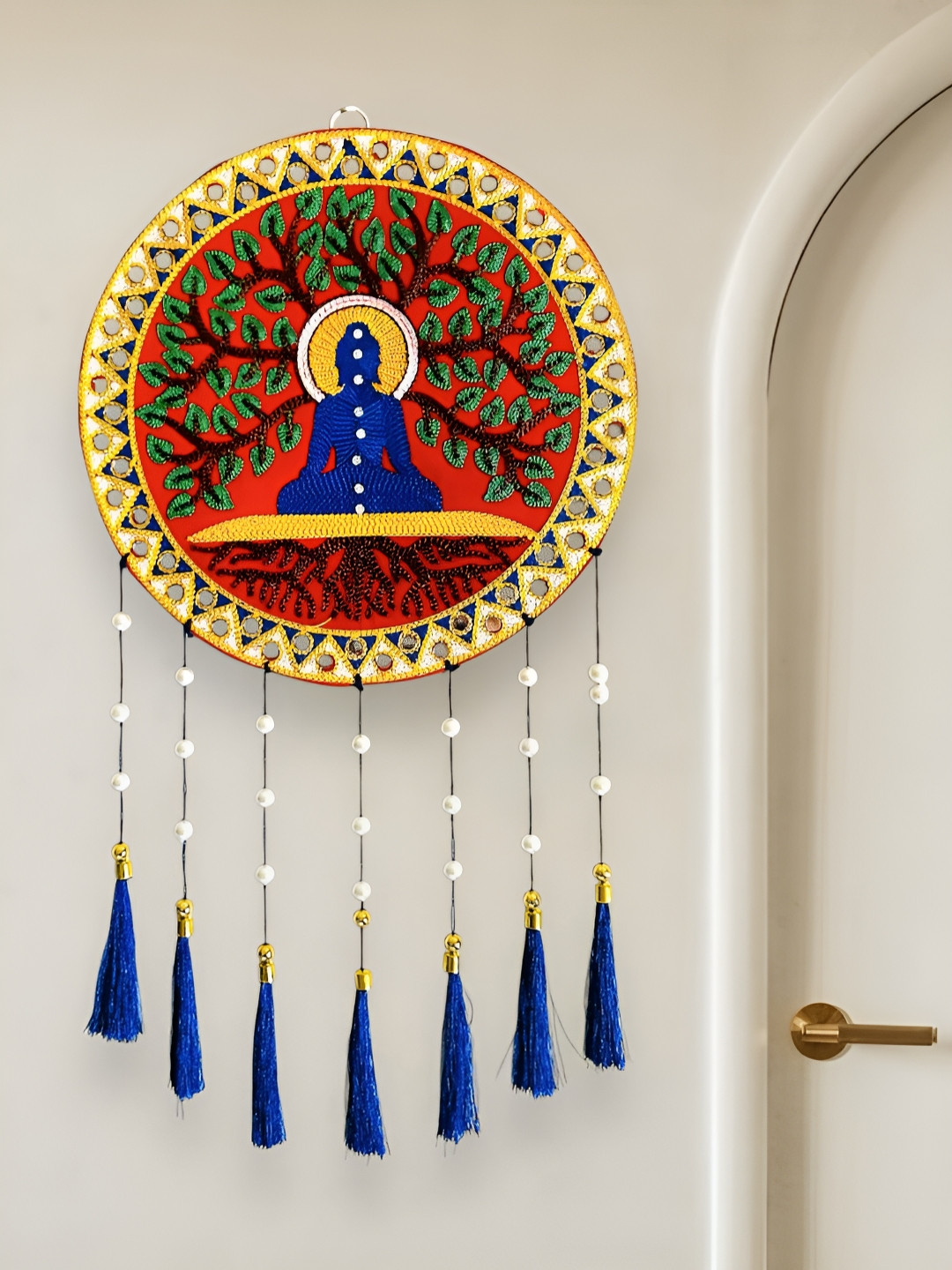 TORNORY Buddha Fabric Tasselled Matte Hanging Hall Wall Hangings-21.7In