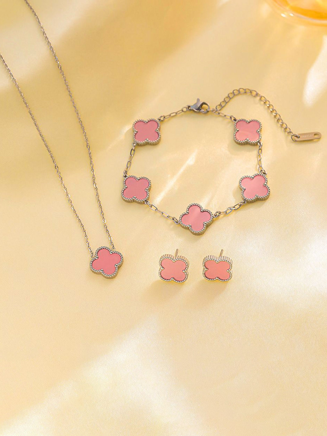 MEENAZ Gold Plated Stone Studded Anti Tarnish Stainless Steel Necklace Earrings Bracelet