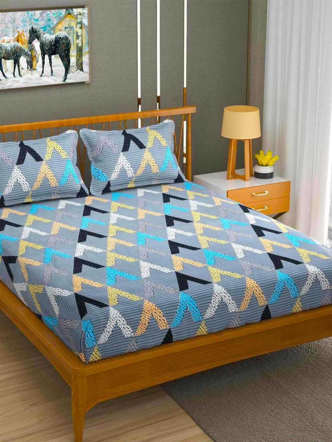 Quirky Home V Light Blue Chevron Microfiber 180 TC Queen Fine Bedsheet with 2 Pillow Covers-72 x 78 inches
