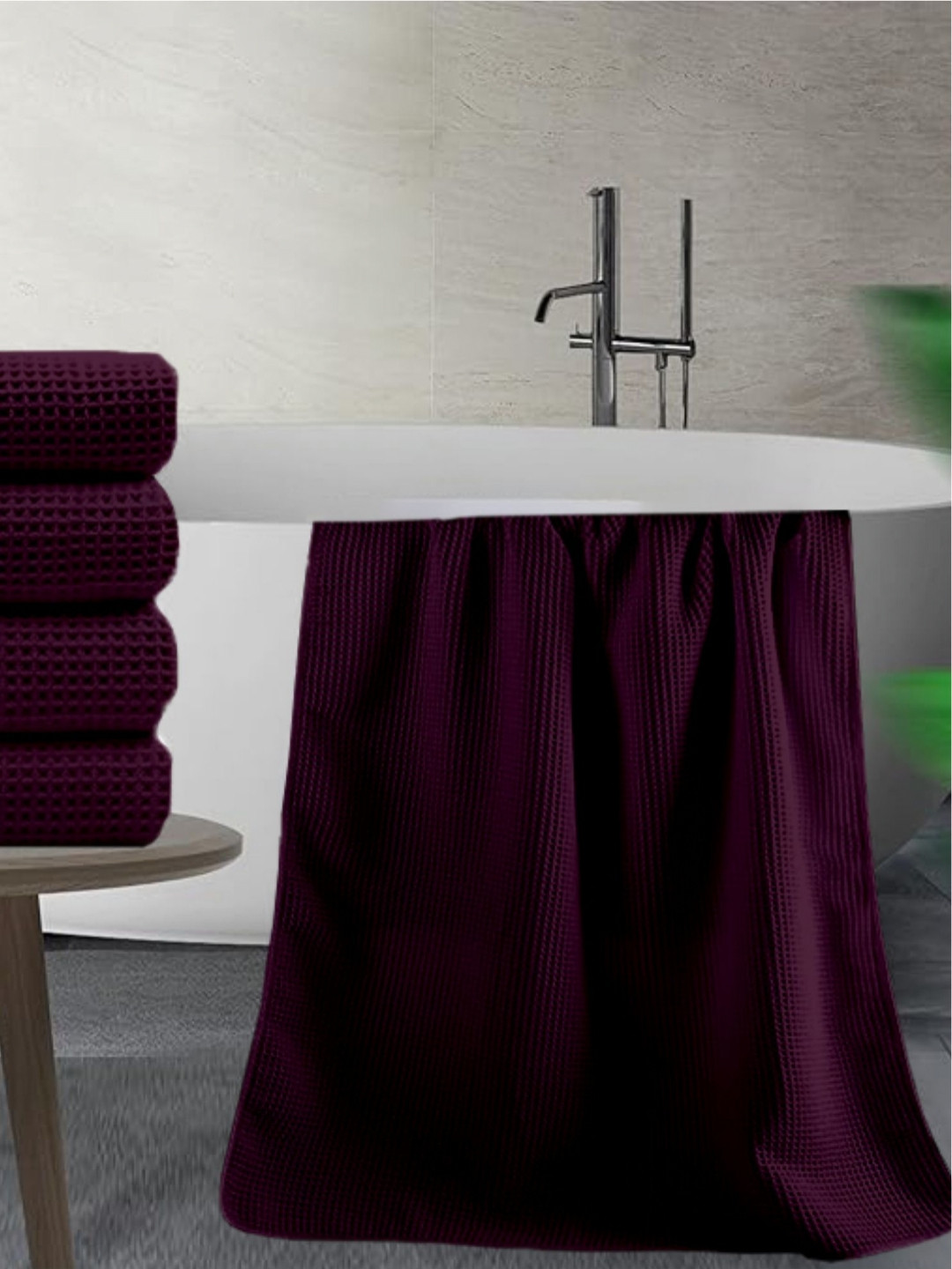Enchant Home Purple Checked Cotton 350 GSM Bath Towel