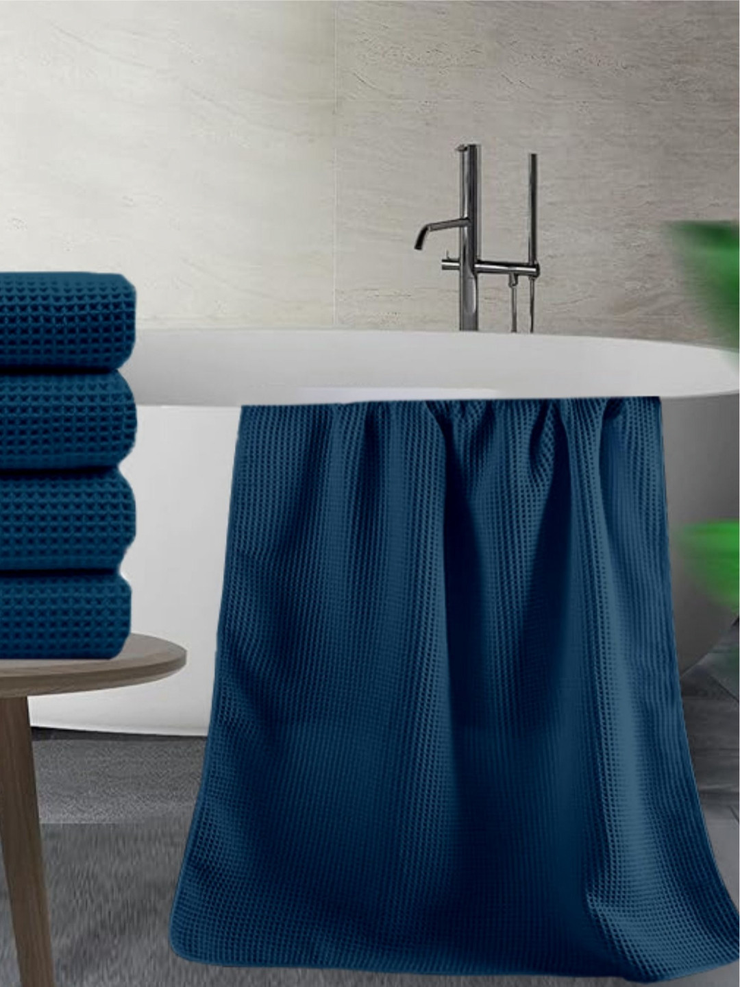 Enchant Home Navy Blue Checked Cotton 350 GSM Bath Towel