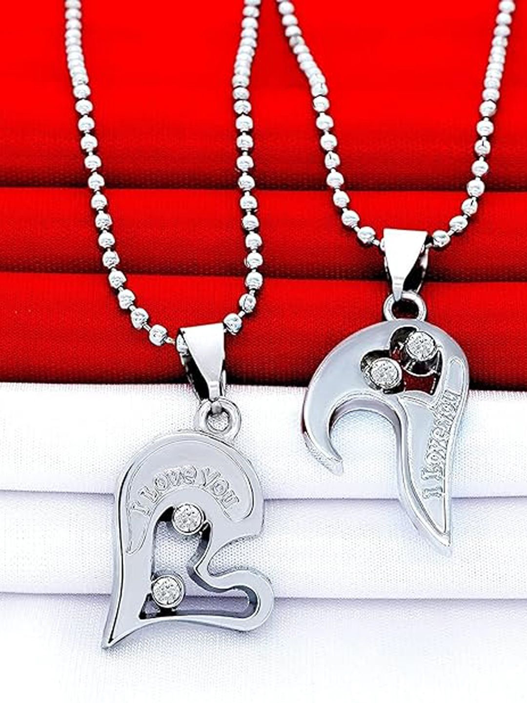 Goldnera Set of 2 Sparkle Heart Shaped Pendants with Chains