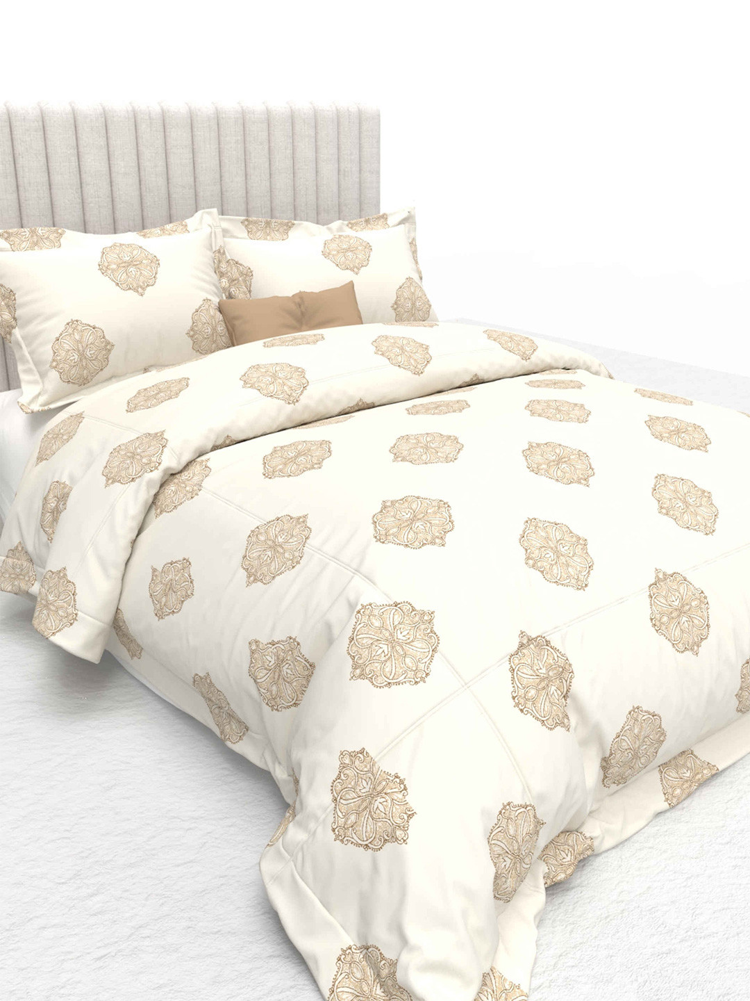 THE WHITE MOSS Primrose Luxury White Ethnic Motifs Cotton Breathable 600 TC King Superfine Bedsheet with 2 Pillow Covers-250 x 275 cm