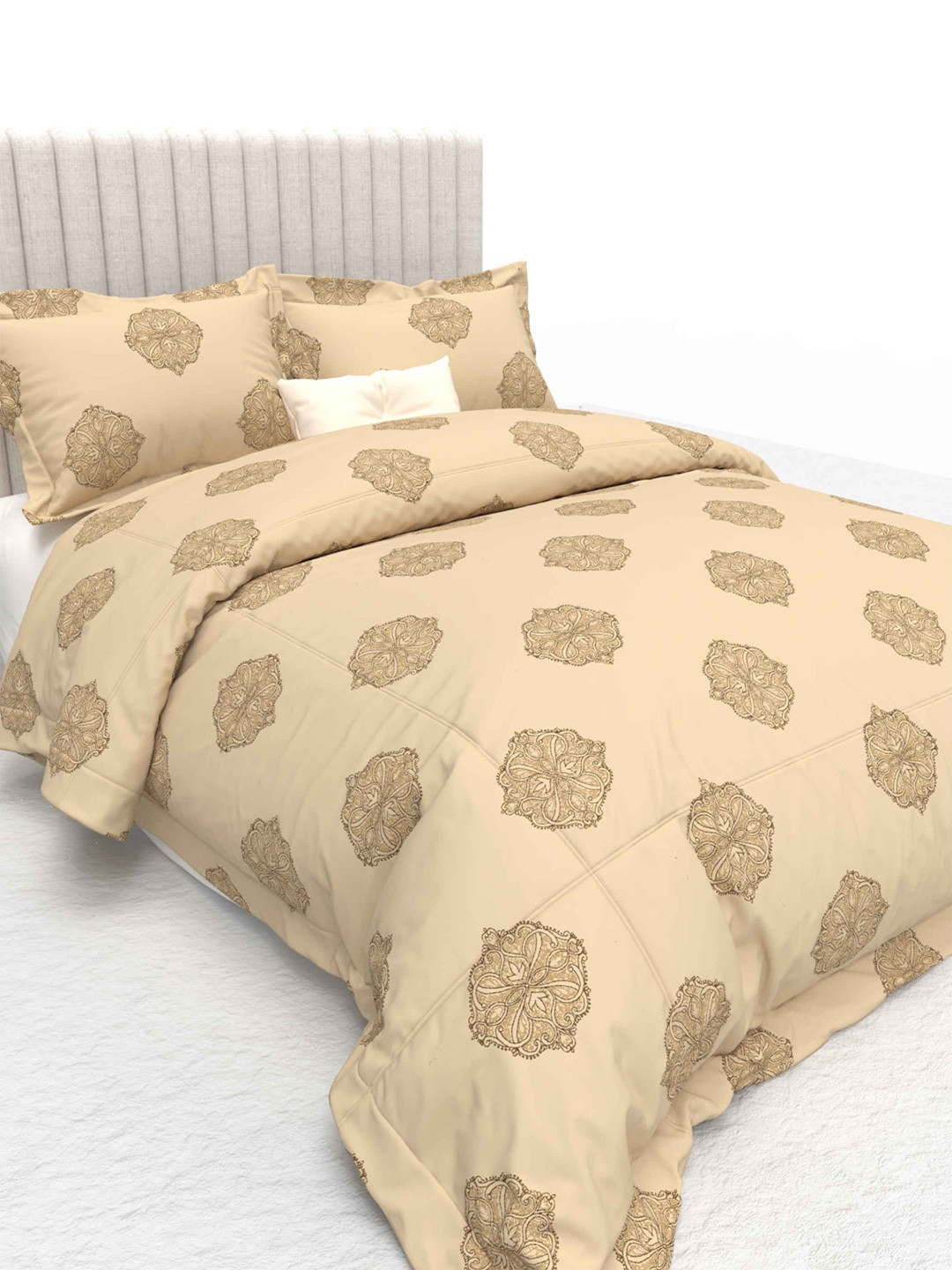 THE WHITE MOSS Book Fold Brown Ethnic Motifs Cotton Breathable 600 TC King Superfine Bedsheet with 2 Pillow Covers-98 x 108 inches