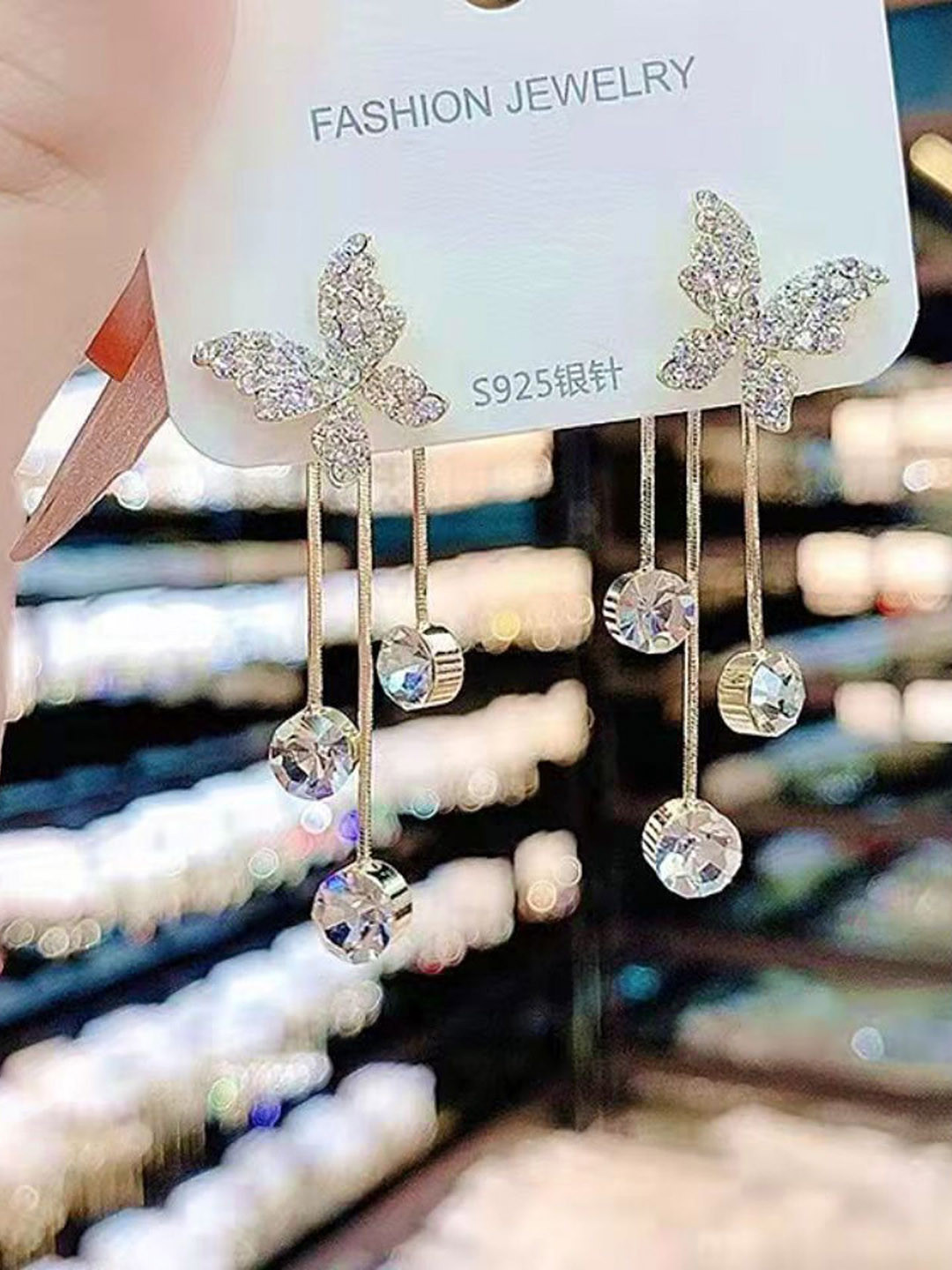 PolluxCraft Korean Cubic Zirconia Drops & Danglers Alloy Butterfly Stud Earring
