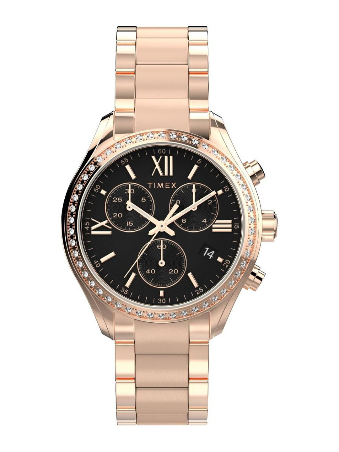 Timex Women Embellished Stainless Steel Bracelet Style Straps Analogue Watch TW2W20100