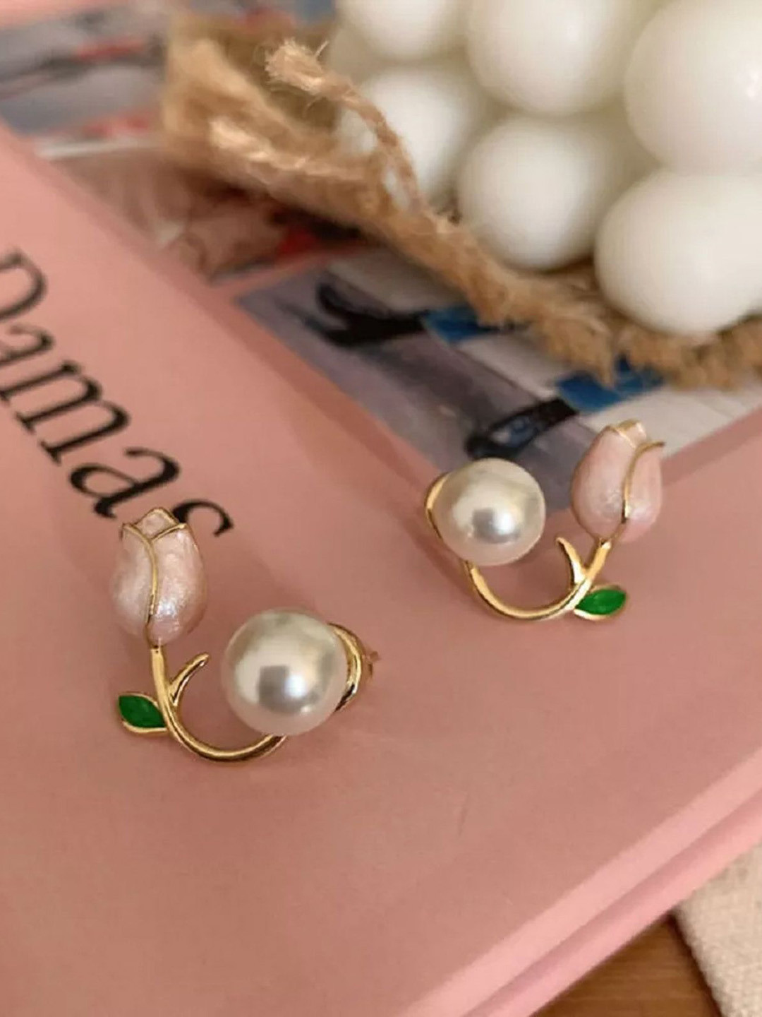 PolluxCraft Gold-Plated Zircon Floral Shaped Korean Studs
