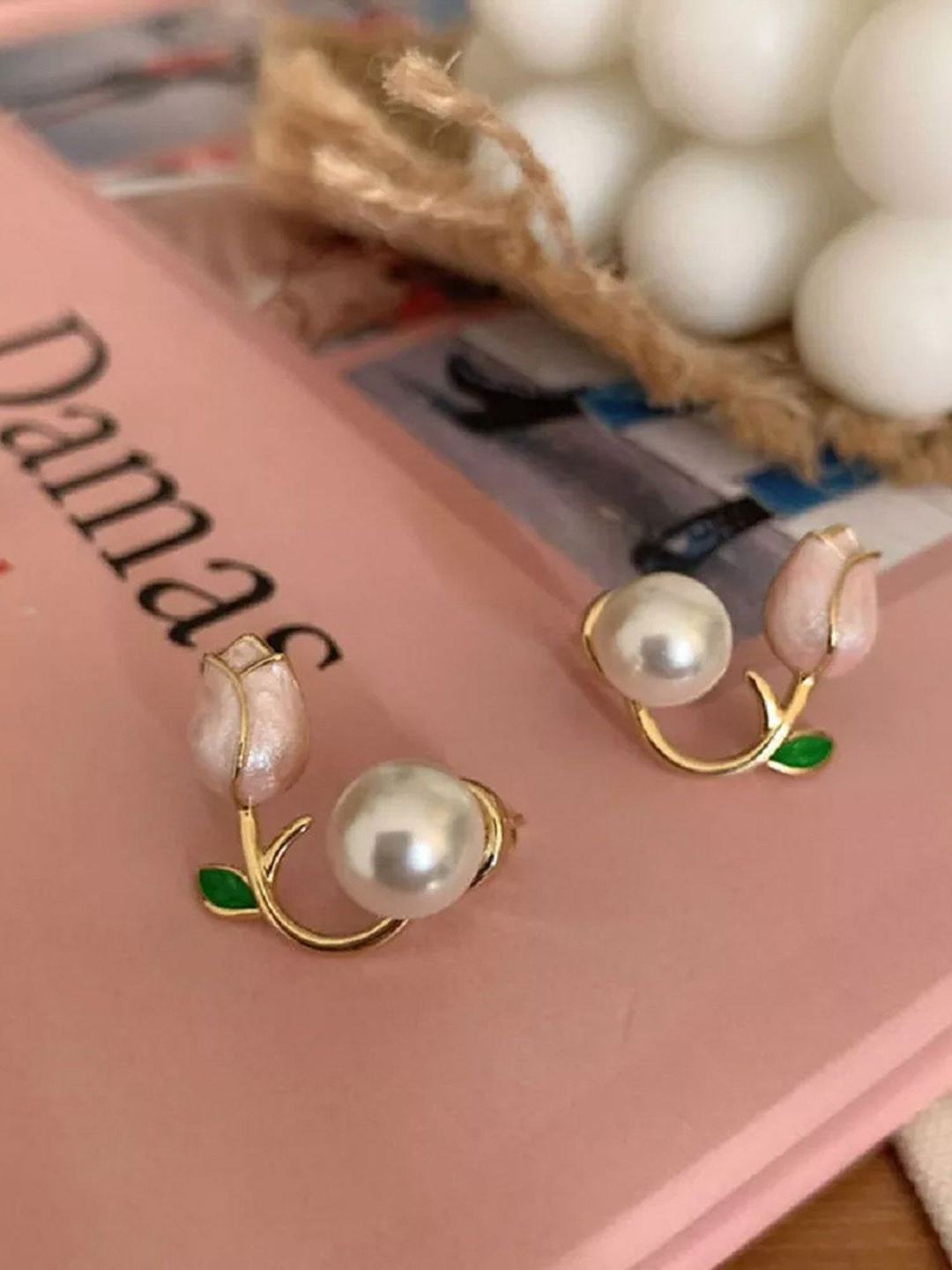 PolluxCraft Korean Pearls Beaded Contemparory Shaped Studs