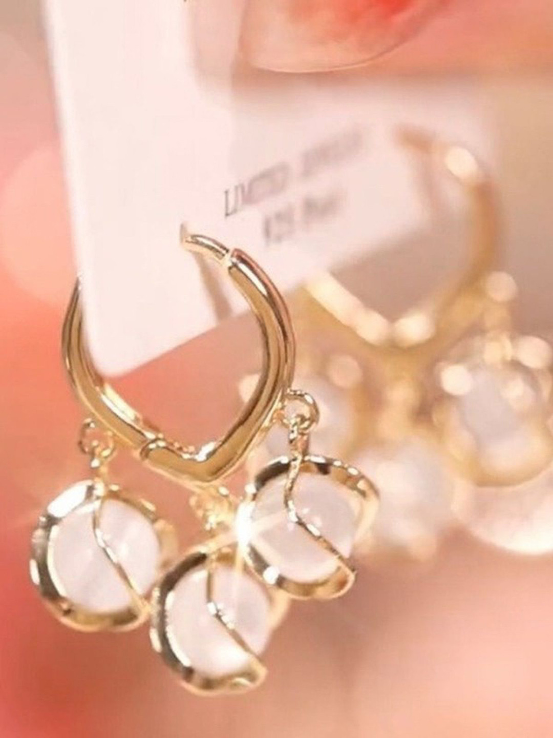 PolluxCraft Korean Opals Beaded Contemporary Shaped Hoop Earrings