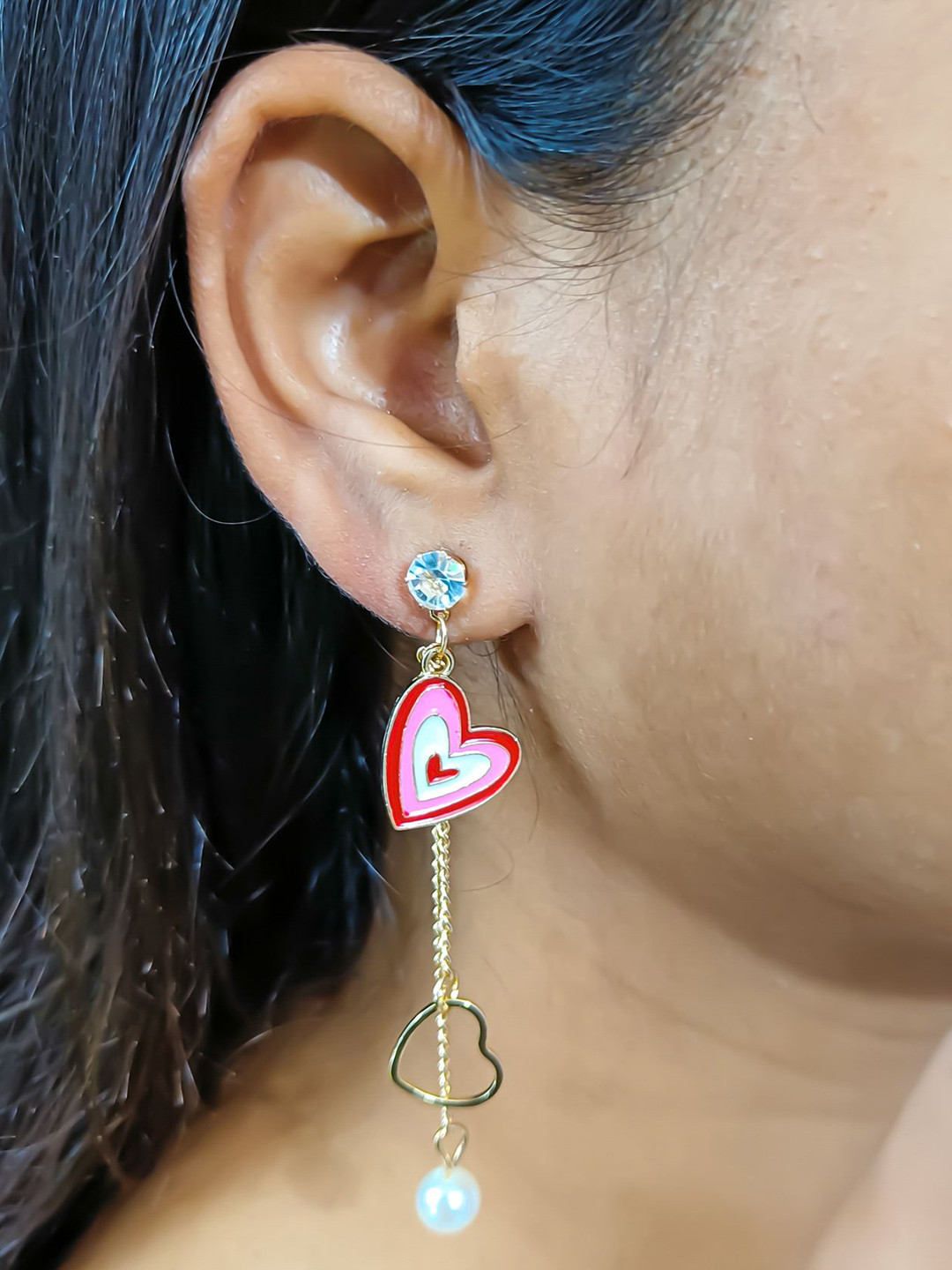 PolluxCraft Silver-Plated Artificial Stone Studded & pearls Contemparory Drop Earrings