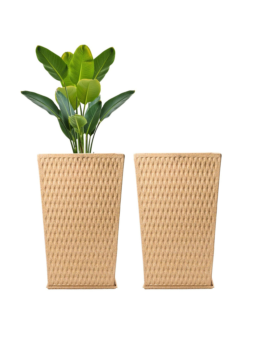 Kuber Industries Brown 2 Pieces Roto Mould Matrix Tower Flower Planters