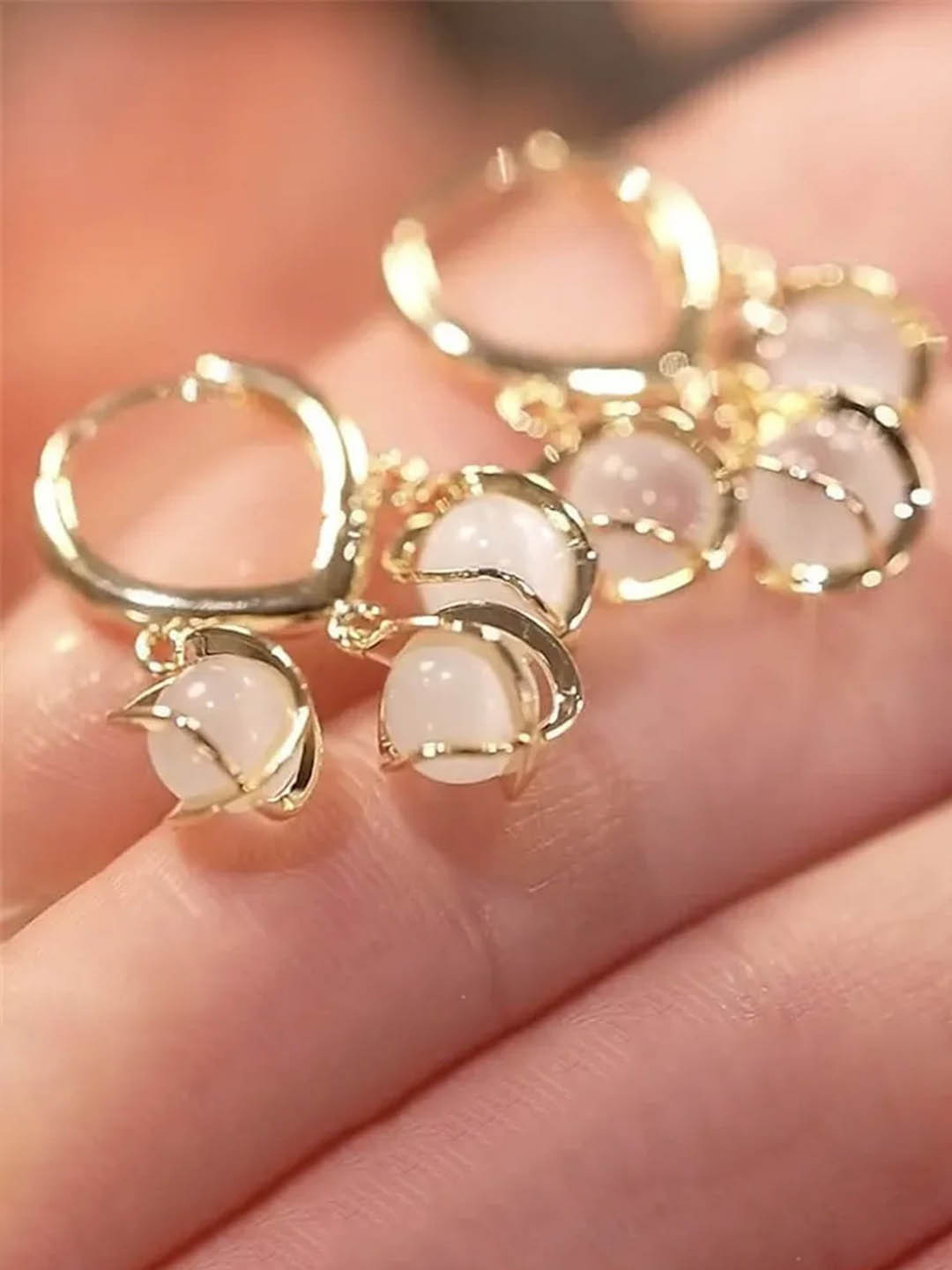 PolluxCraft Opals And Cubic Zirconia Beaded Contemporary Shaped Hoop Earrings