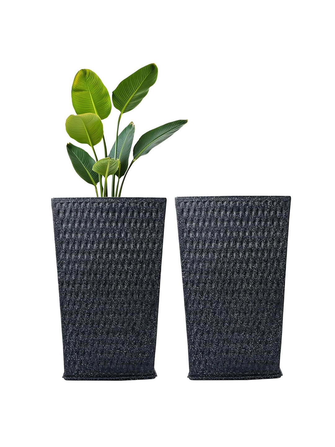 Kuber Industries Black 2 Pieces Textured Roto Mould Matrix Tower Flower Planters With Tray