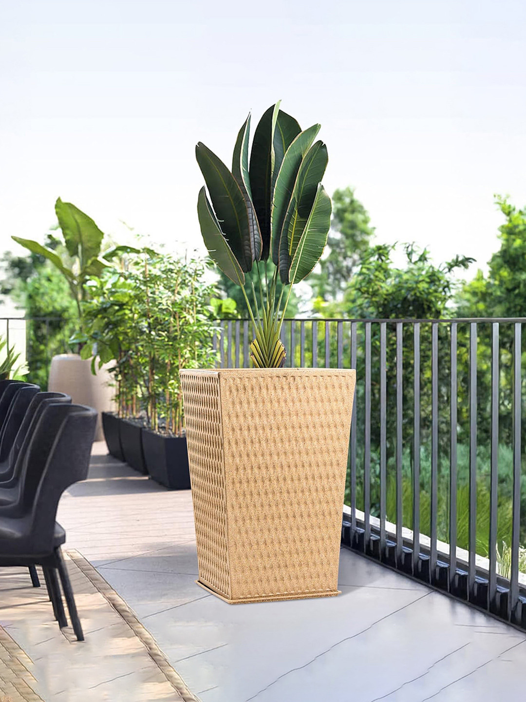 Kuber Industries Marble Brown Textured Roto Mould Matrix Tower Flower Planter