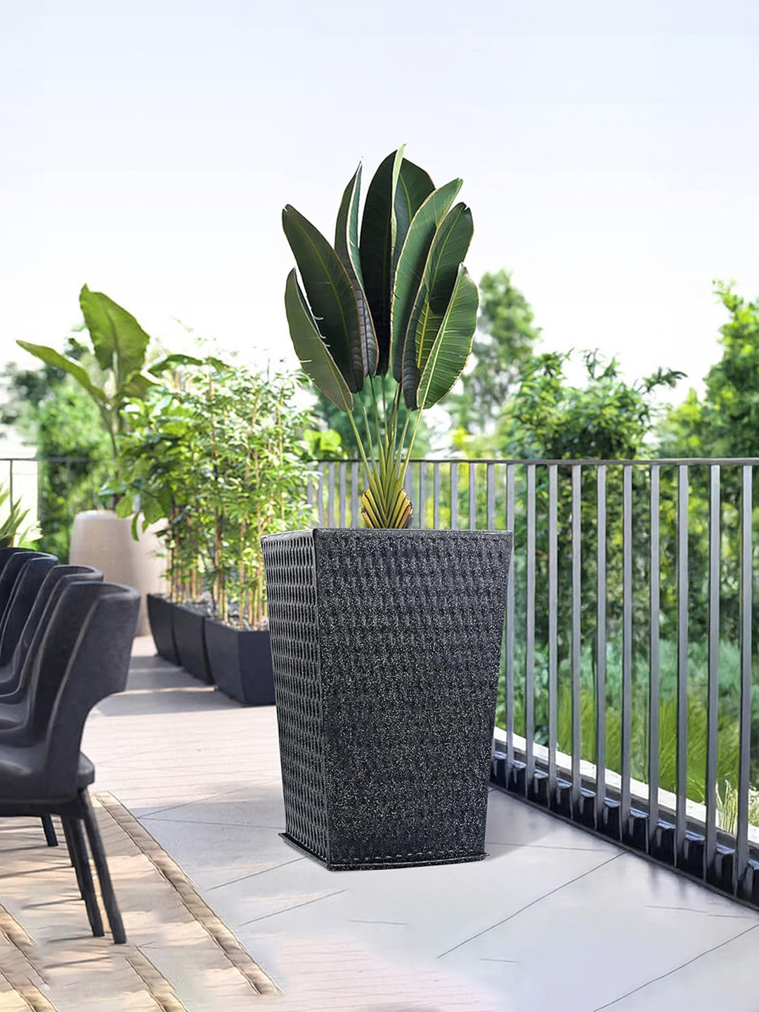 Kuber Industries Black Textured Roto Mould Matrix Tower Flower Planters With Tray