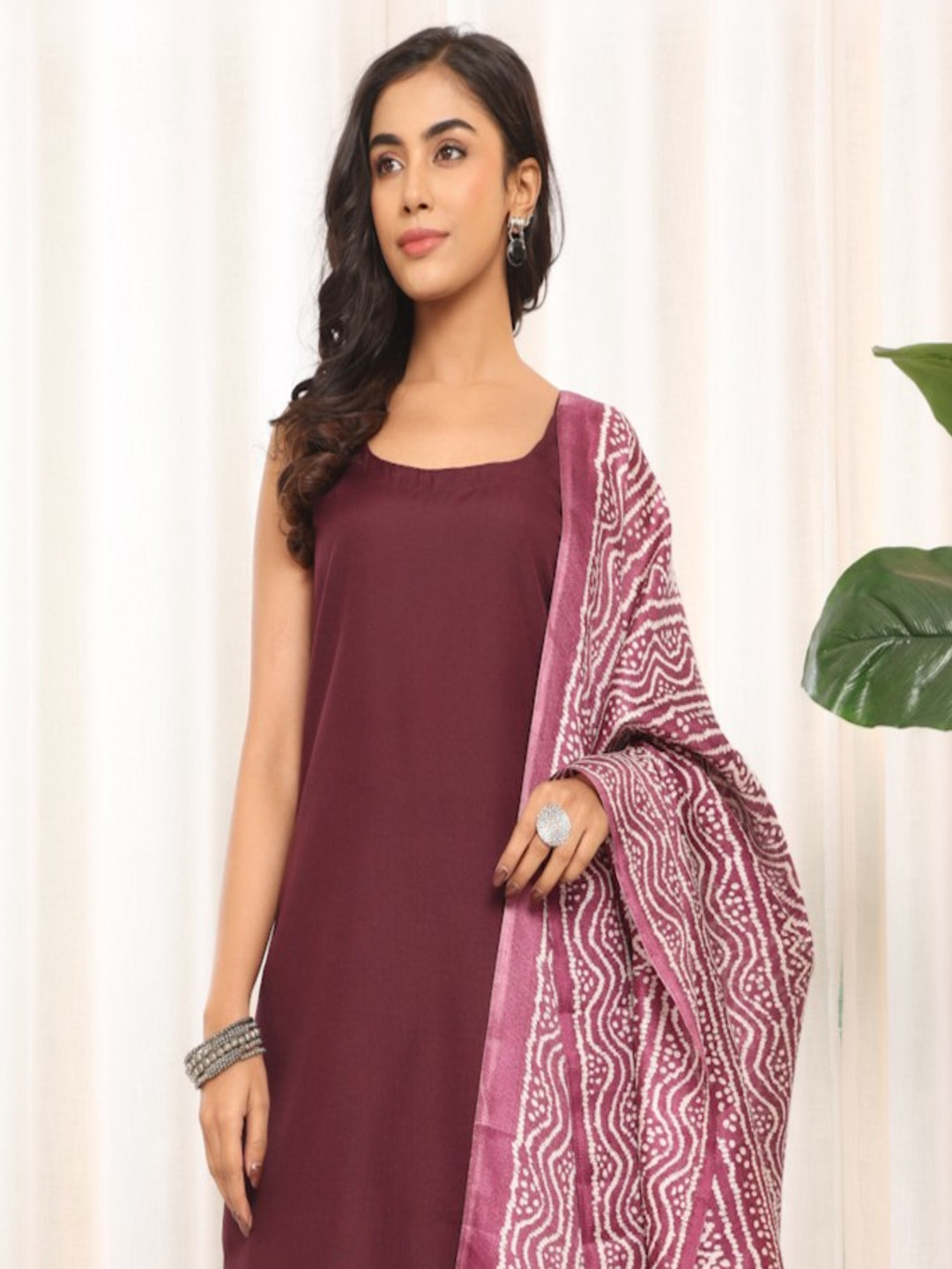 Varanga Violet Square Neck Sleeveless Straight Kurta With Trousers & Dupatta