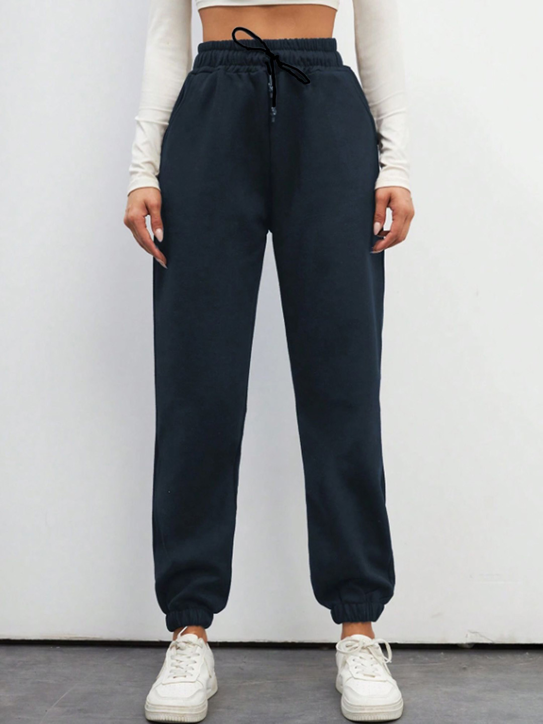 Navy Blue Relaxed Fit Joggers for Women