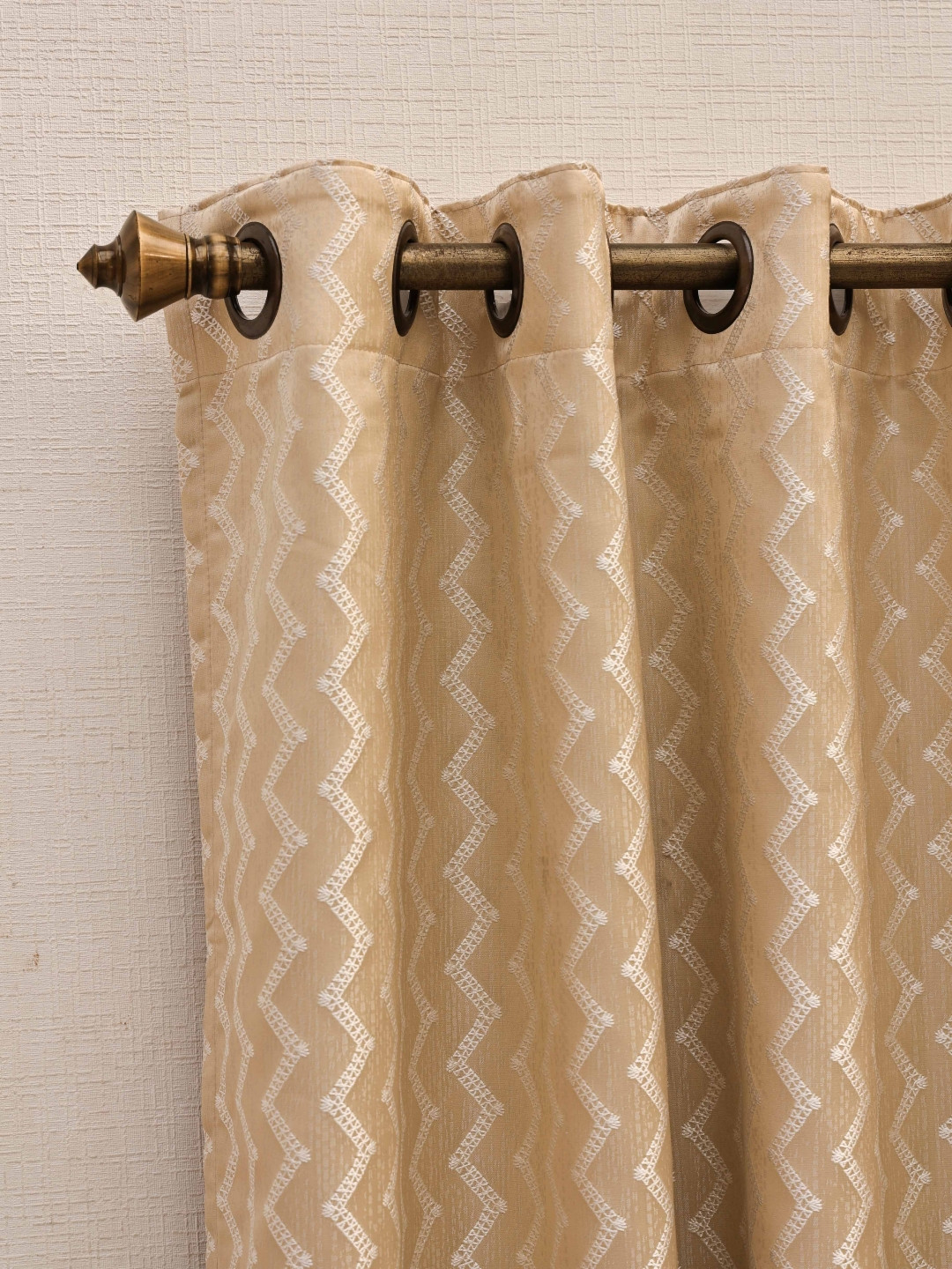 Ariana Rhythm Beige & White Geometric Embroidered Room Darkening Door Curtain