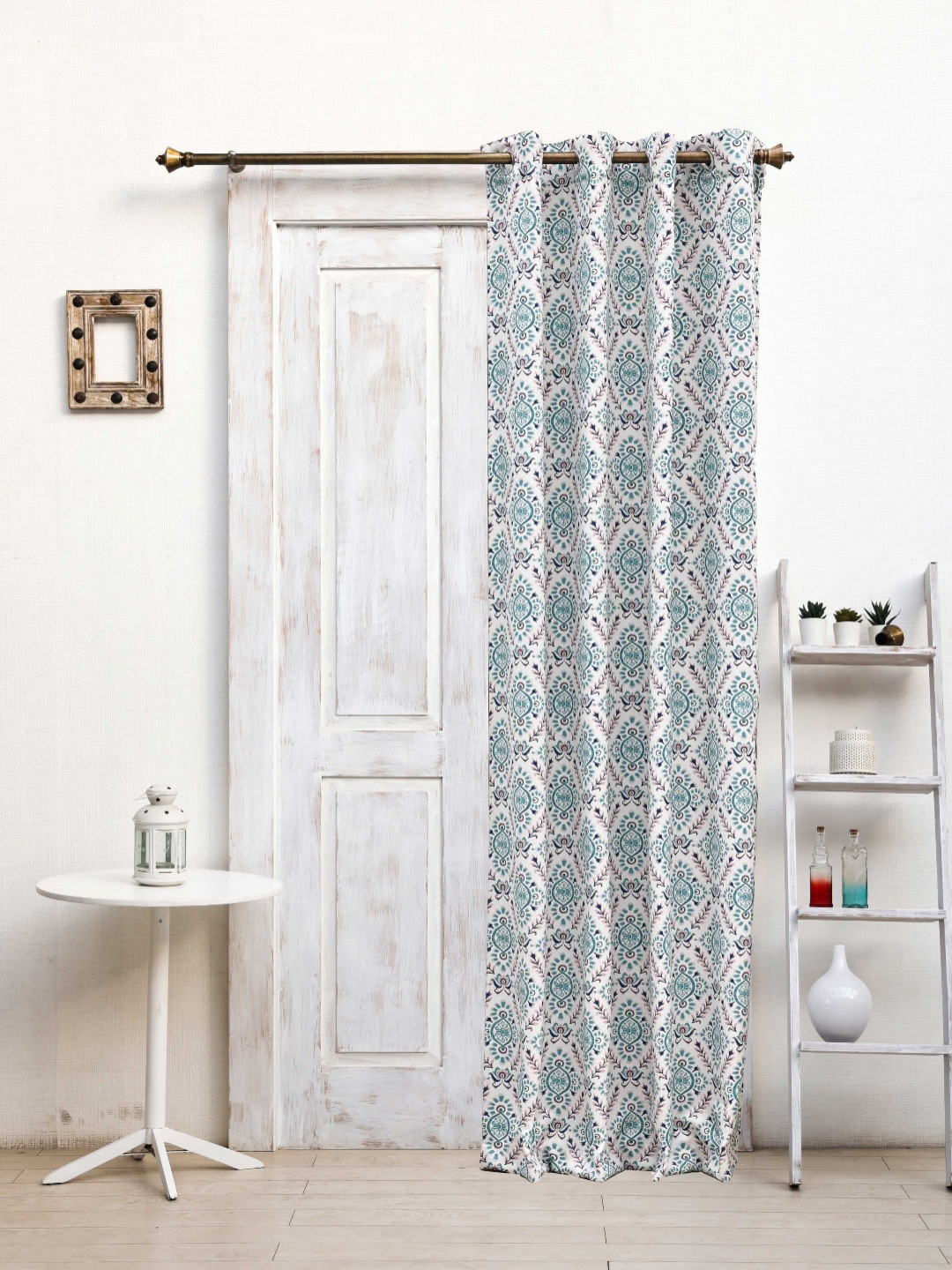 Ariana Dreamscape Blue & White Ethnic Motifs Printed Black Out Window Curtain