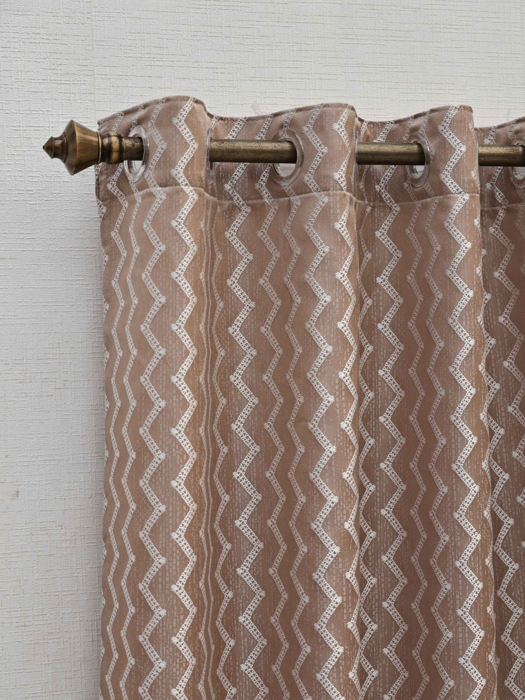 Ariana Rhythm With Satin Coffee Brown & White Geometric Semi-Blackout Door Curtain