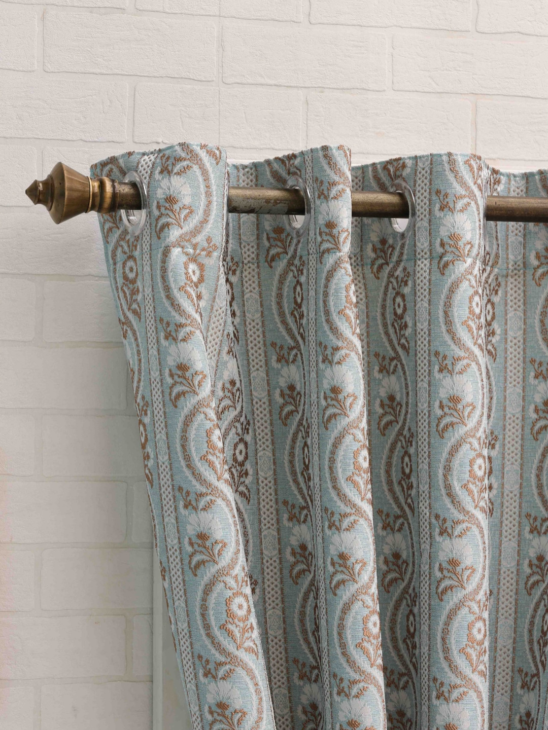 Ariana Jharokha Blue & Brown Floral Printed Window Curtain
