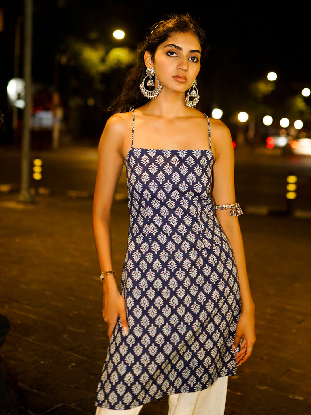 NISHORAMA Women Ethnic Motifs Printed Square Neck Pure Cotton Handloom Slim Fit Kurti