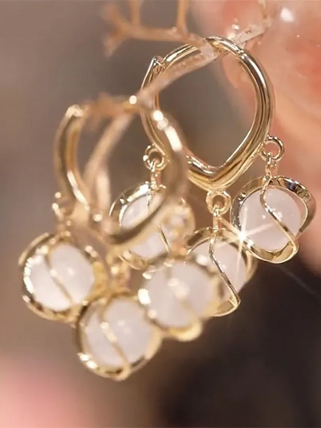 PolluxCraft Gold-Plated Opal Contemporary Shaped Korean Drop Earrings