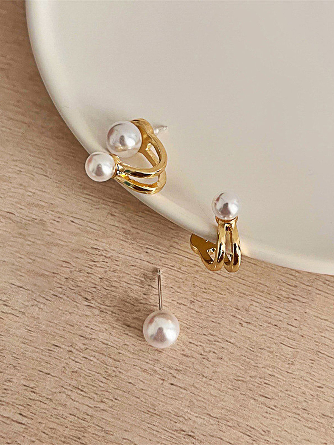PolluxCraft Korean Pearls Studded Contemporary Shaped Studs