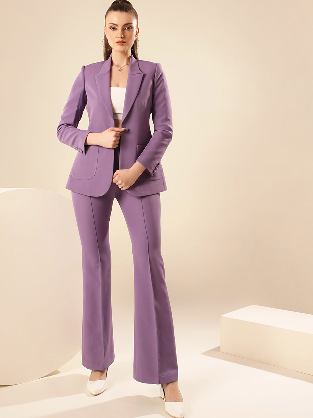 VOLCAPE AMELIA Peaked Lapel Collar Single-Breasted Slim Fit Blazer With Trousers