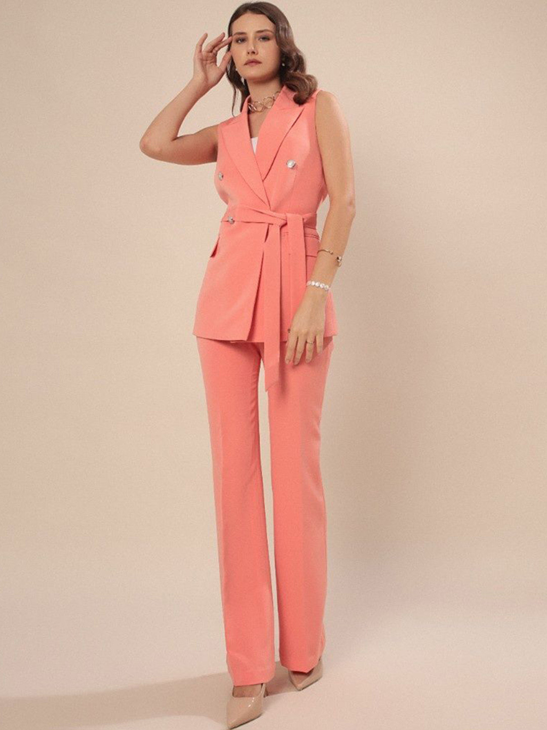 VOLCAPE ARABELLA Peaked Lapel Collar Single-Breasted Slim Fit Waistcoat With Trouser