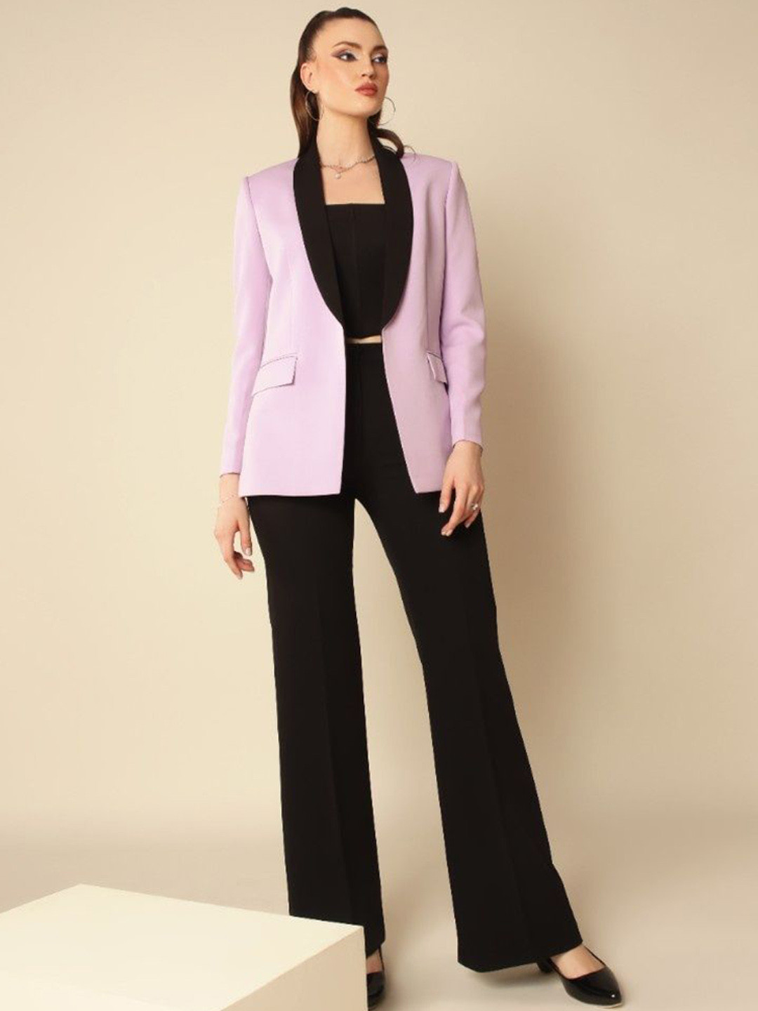 VOLCAPE DIANA Shawl Collar Long Sleeves Single-Breasted Slim Fit Blazer With Trousers