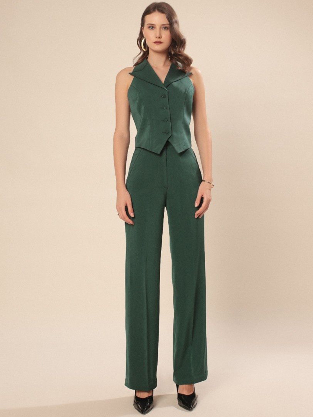 VOLCAPE DULCIE Peaked Lapel Collar Single-Breasted Slim Fit Waistcoat With Trousers