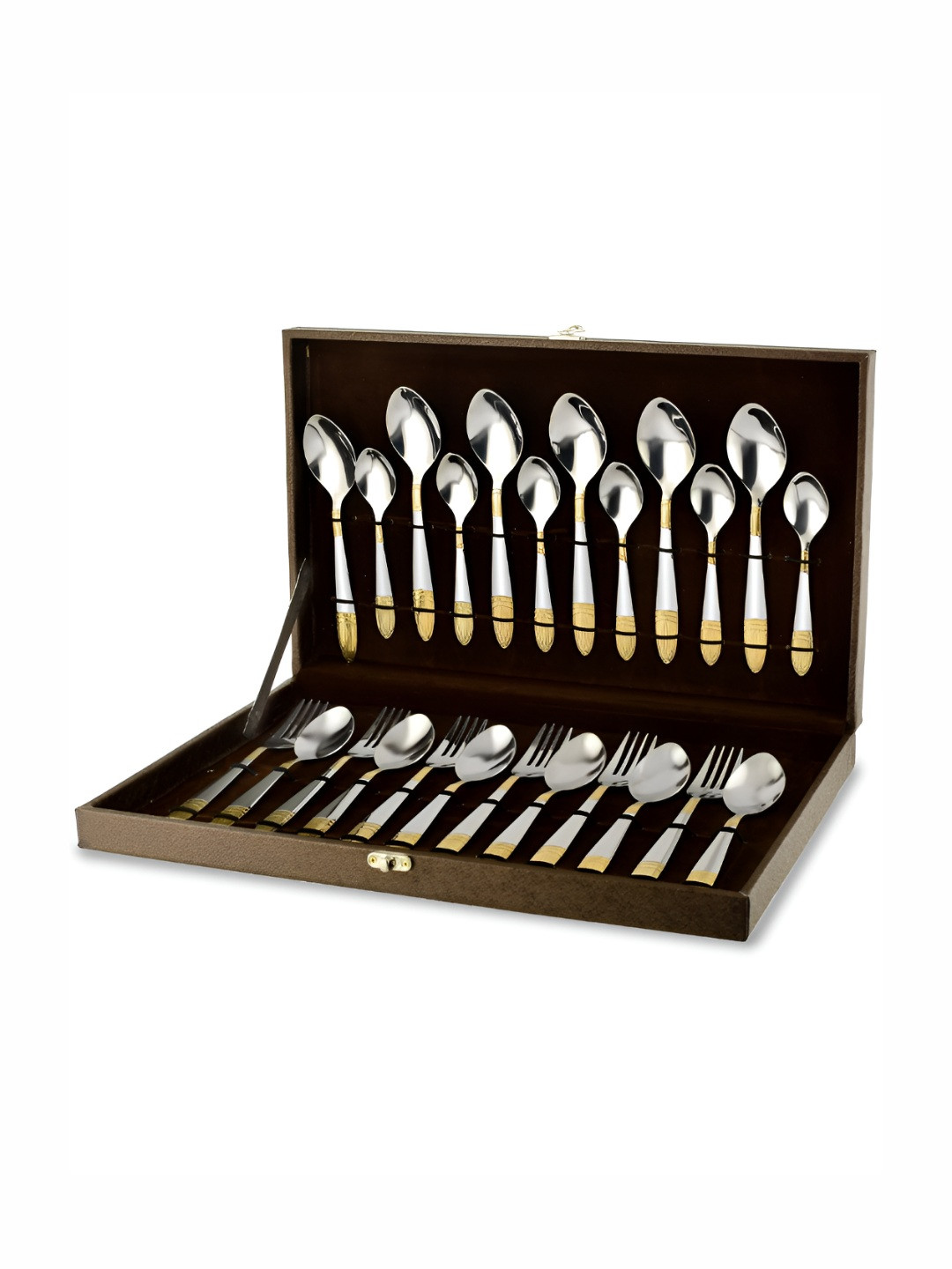 Parage Gold And Silver-Toned 24 Pieces Stainless Steel Cutlery Set With Leatherite Box
