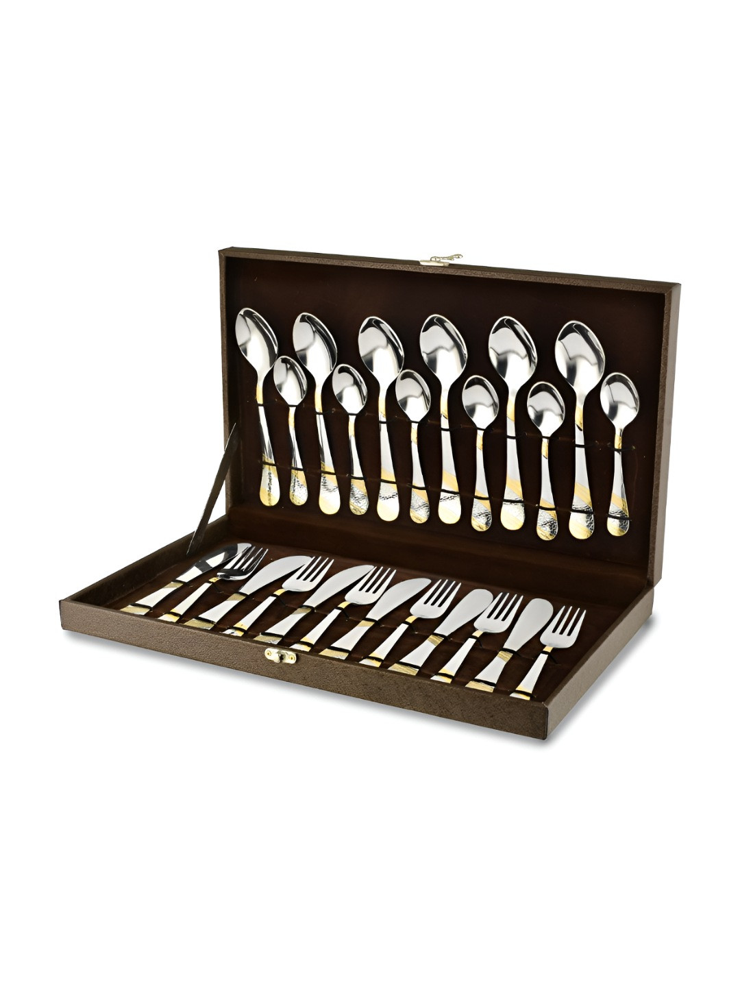 Parage Gold And Silver-Toned 24 Pieces Stainless Steel Cutlery Set With Leatherite Box