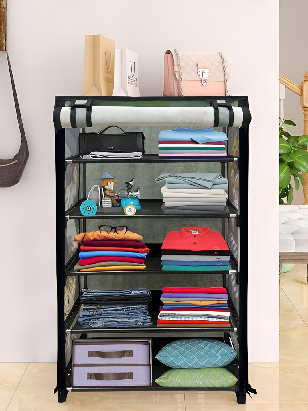 Rmerchants Grey & Green Pokemon Printed Water Resistant 5 Tier Multi-Utility Organiser