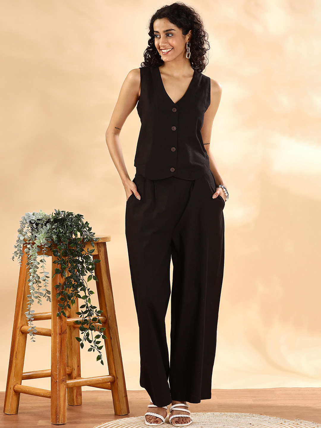 Anouk V-Neck Sleevless  Cotton Top And Palazzo