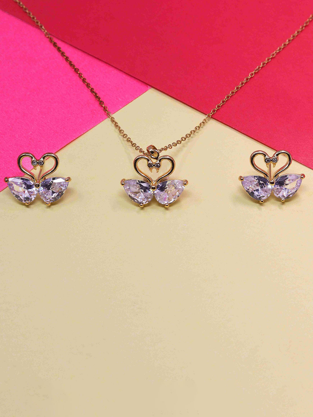 GOLD CASH Gold Plated Cubic Zirconia Studded Anti-Tarnish Jewellery Set